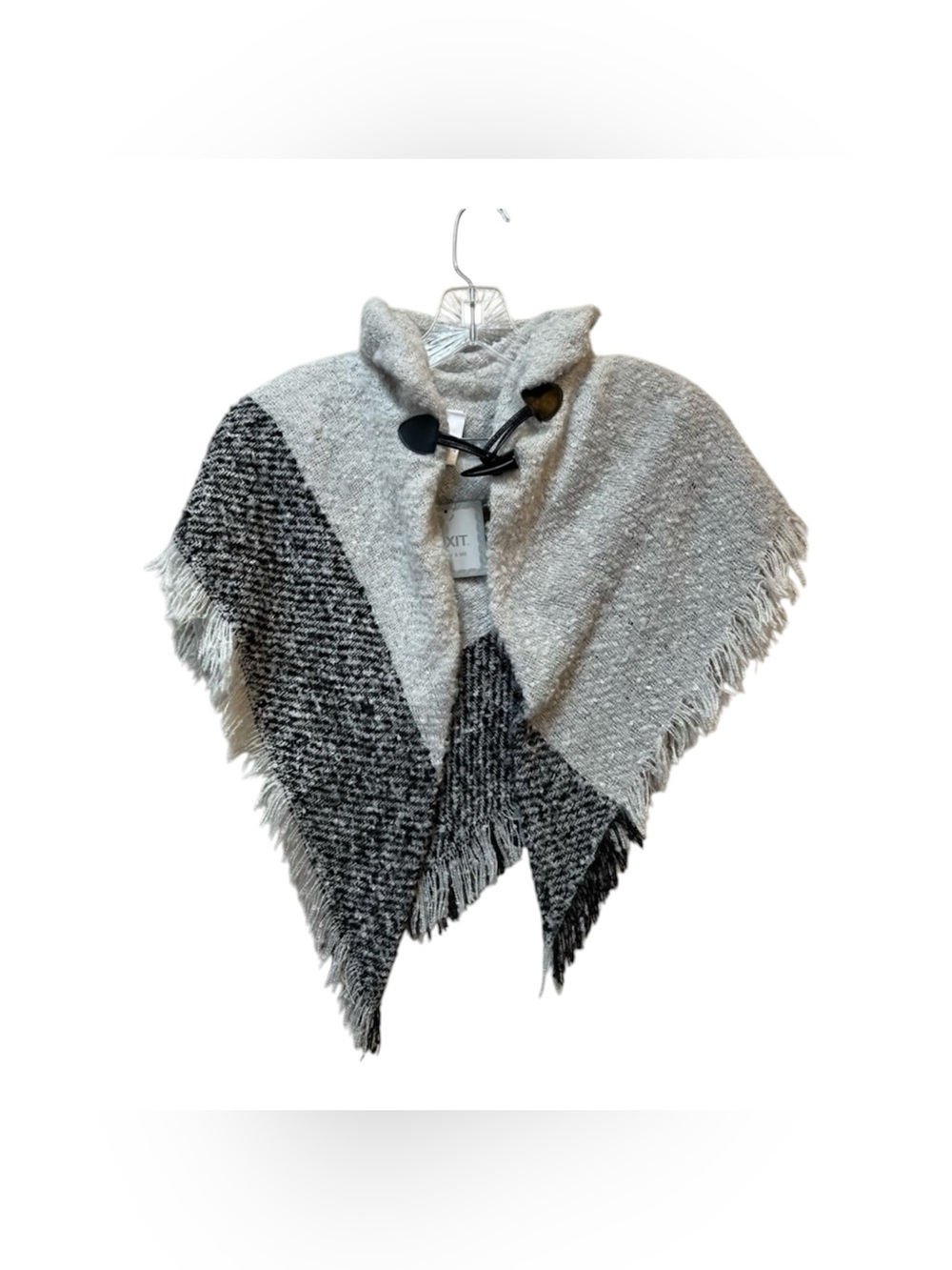 NWT Mixit Gray Black Fringe Capelet Poncho Wrap One Size